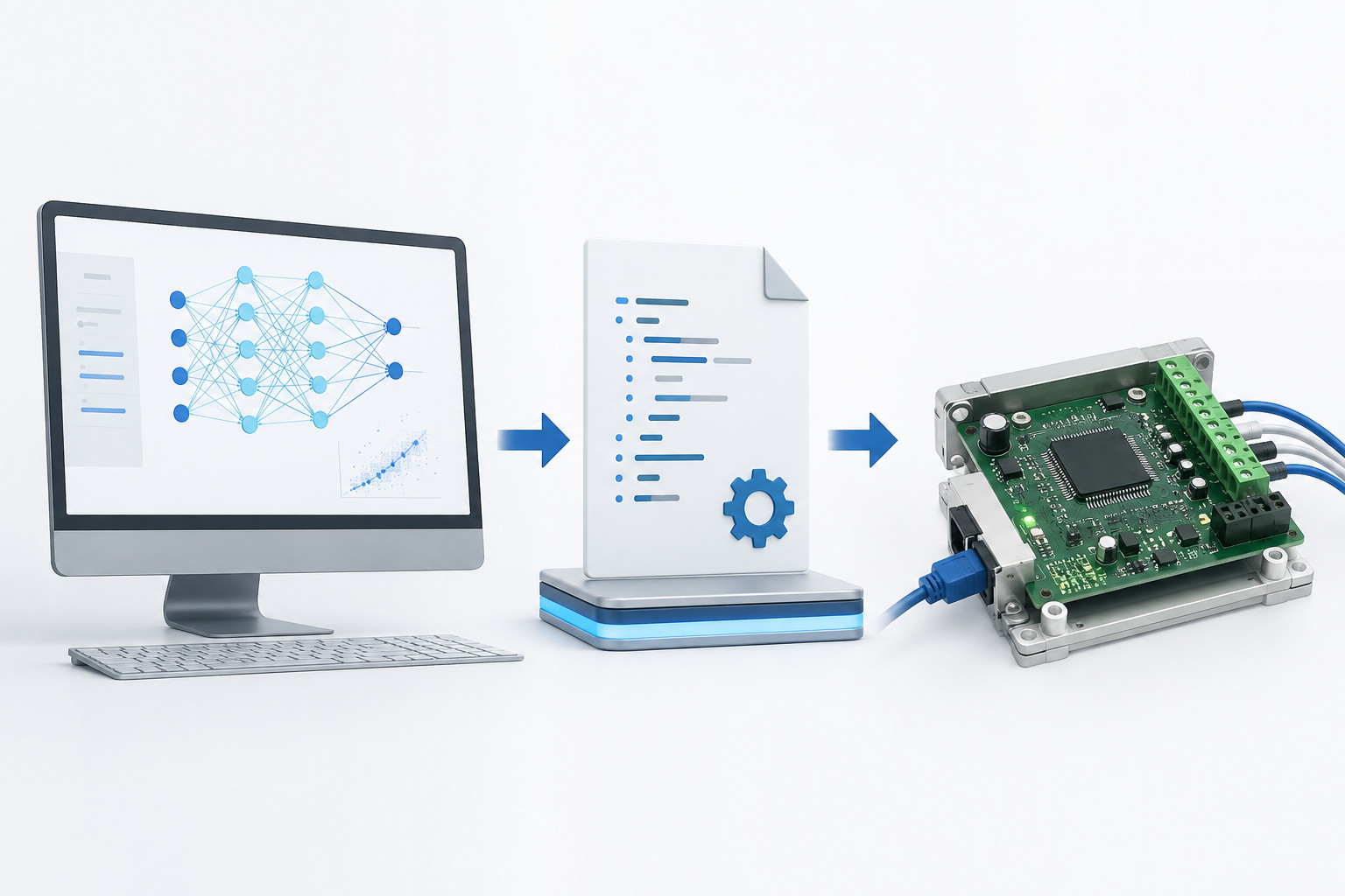 学習モデルを量産マイコンへ実装するイメージ